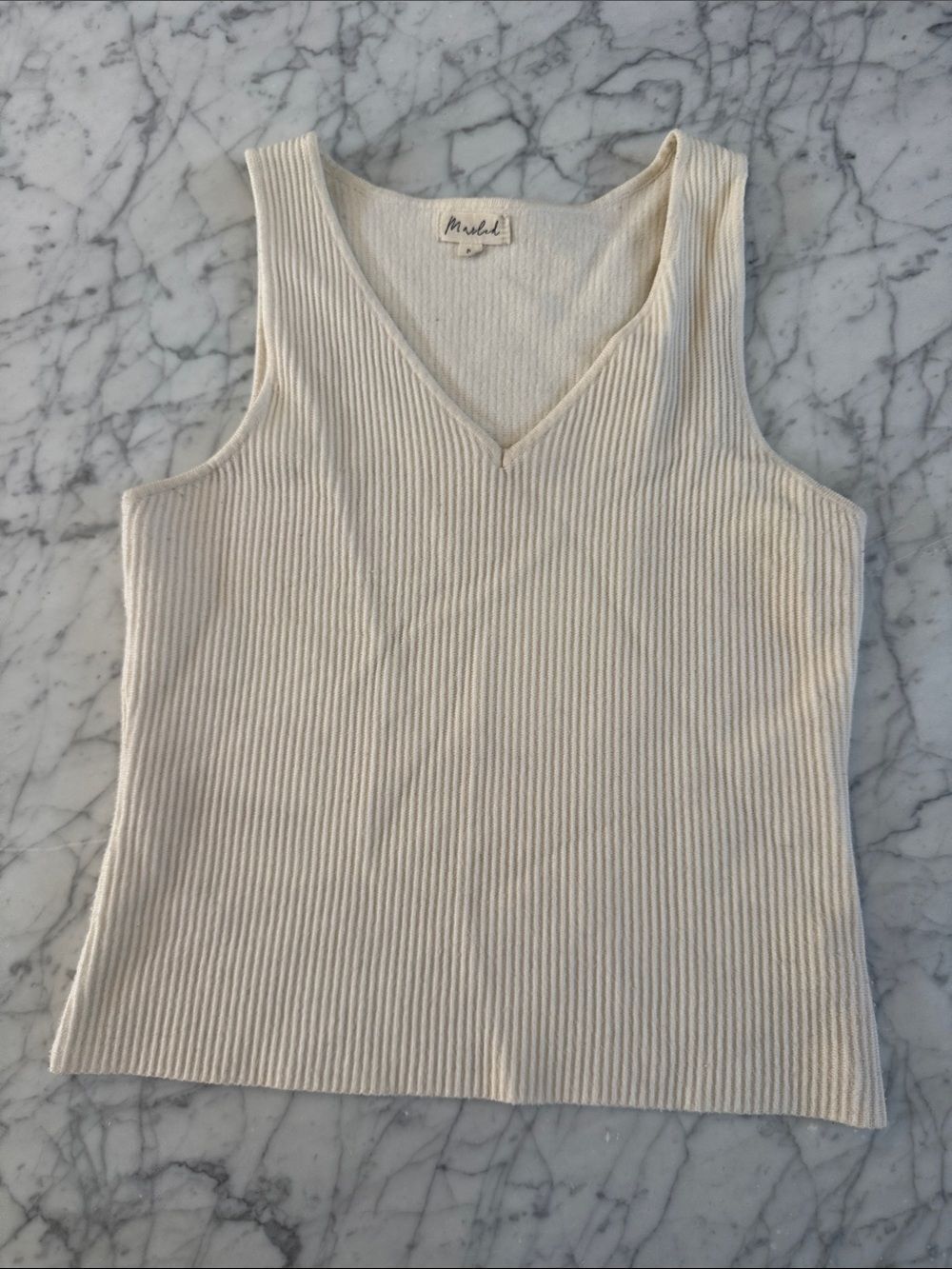 Marled Black Ribbed Tank Top Crème Sz M